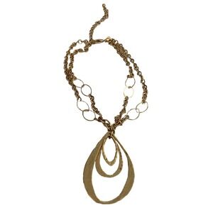 Chicos Hammered Tear Drop Layered Gold Tone Chain 16" Necklace 2 Strand
